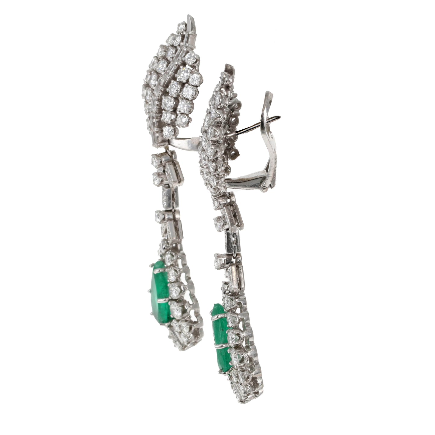 Luxury Emerald Diamond Dangle Earrings – 18K White Gold, 4.25ct Emeralds, 6.30ct Diamonds