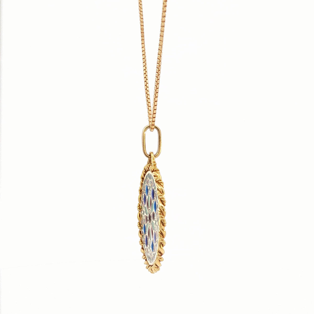 French 18K Gold Plique-à-Jour Enamel Rose Window Pendant Necklace