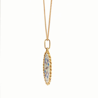 French 18K Gold Plique-à-Jour Enamel Rose Window Pendant Necklace