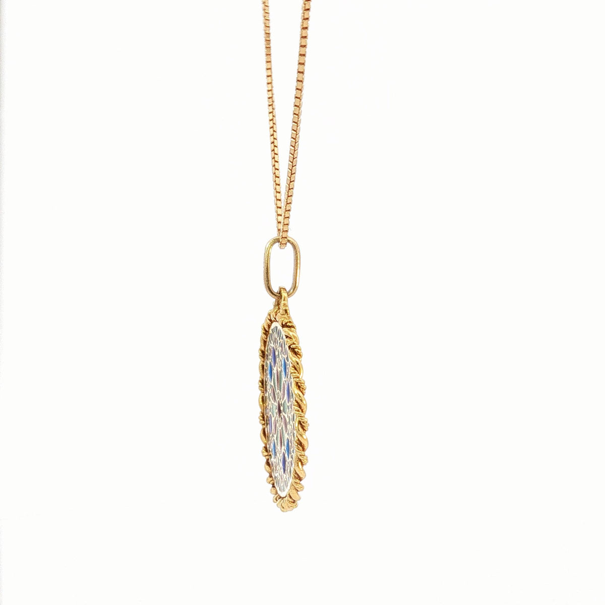 French 18K Gold Plique-à-Jour Enamel Rose Window Pendant Necklace