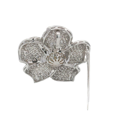 Pearl and Diamond Flower Brooch Pendant in 18K White Gold, Retro