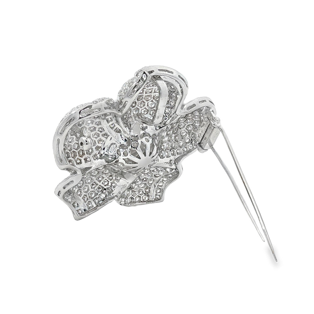 Pearl and Diamond Flower Brooch Pendant in 18K White Gold, Retro