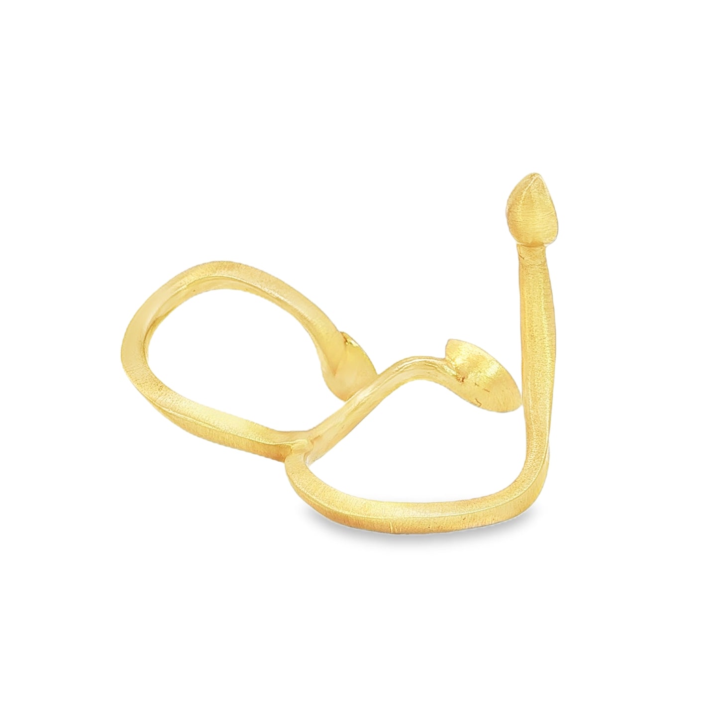 Avant-garde 18k matte yellow gold open-shank ring with 1.53ctw marquise diamonds worn across fingers size 7 by Kantor Gems
