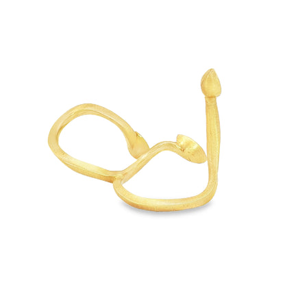 Avant-garde 18k matte yellow gold open-shank ring with 1.53ctw marquise diamonds worn across fingers size 7 by Kantor Gems