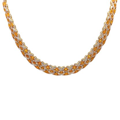 89.00 CTW Oval Orange Sapphire & 19.53 CTW Diamond Interwoven Necklace and Bracelet Suite in 18K Yellow Gold