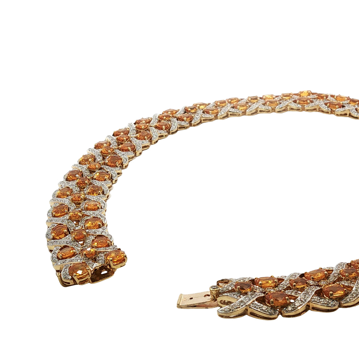 89.00 CTW Oval Orange Sapphire & 19.53 CTW Diamond Interwoven Necklace and Bracelet Suite in 18K Yellow Gold