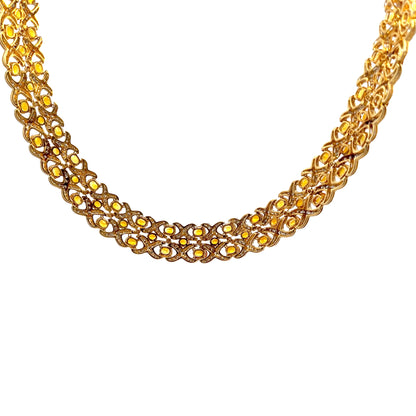 89.00 CTW Oval Orange Sapphire & 19.53 CTW Diamond Interwoven Necklace and Bracelet Suite in 18K Yellow Gold