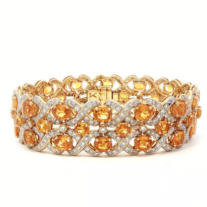 89.00 CTW Oval Orange Sapphire & 19.53 CTW Diamond Interwoven Necklace and Bracelet Suite in 18K Yellow Gold