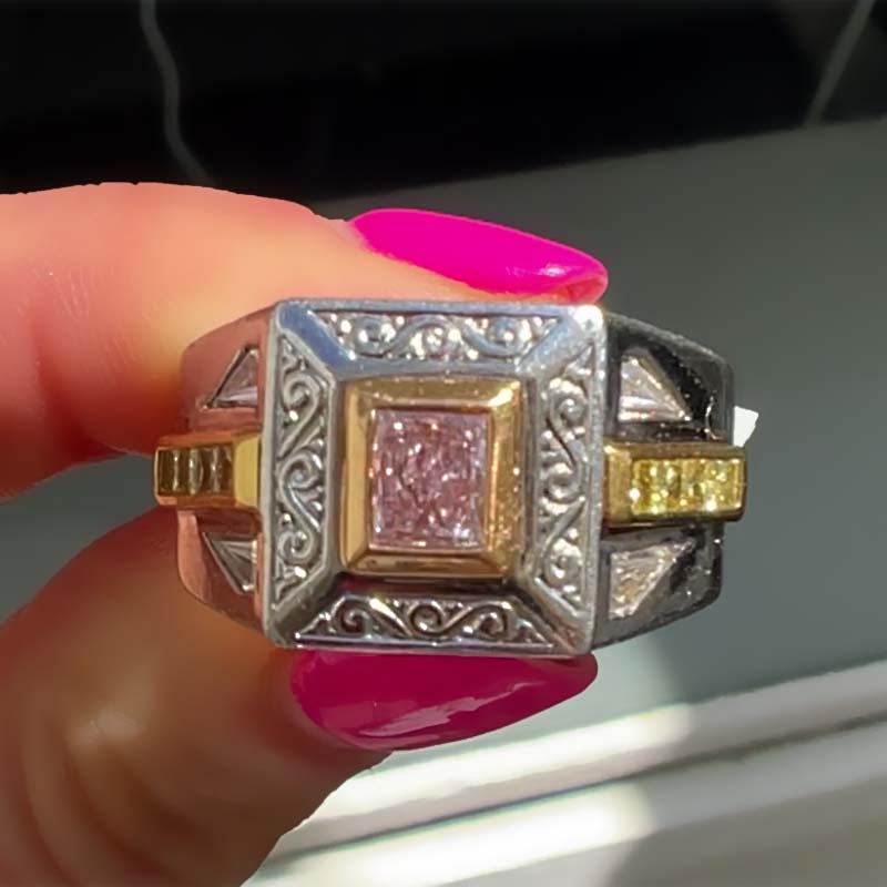 Michael Beaudry Yellow and Pink Diamond Cocktail Ring