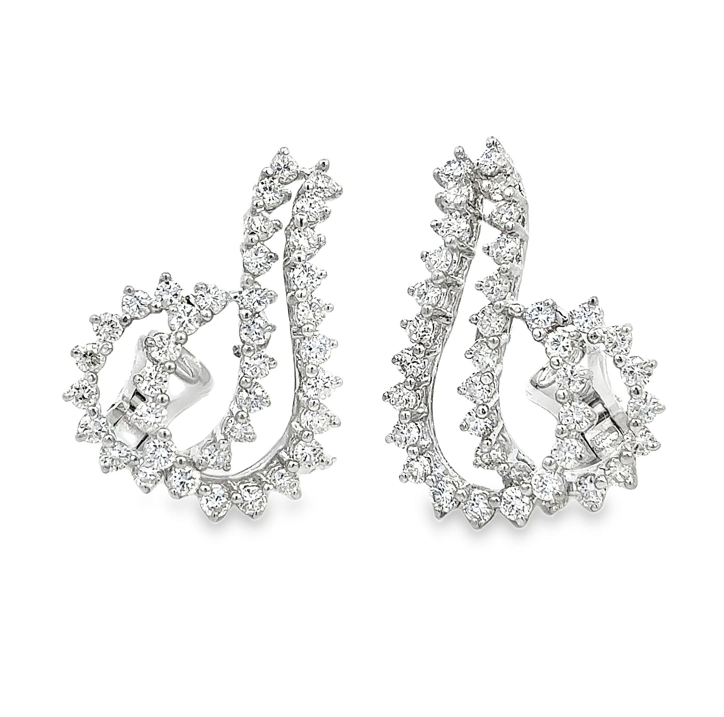3.75ctw round brilliant diamond twist wing ear climber earrings in 18k white gold by Kantor Gems