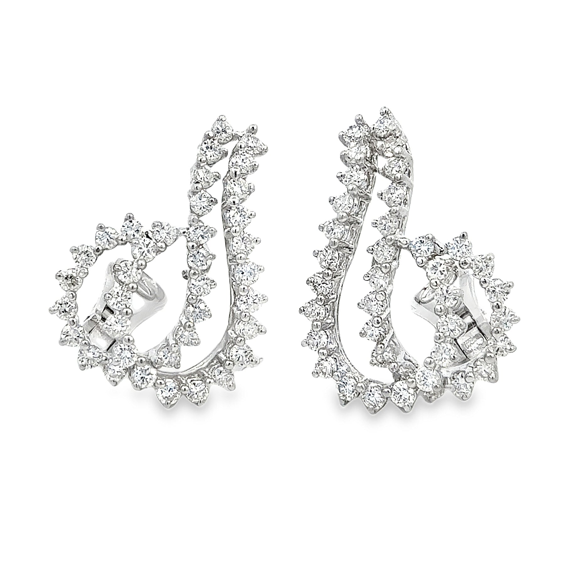 3.75ctw round brilliant diamond twist wing ear climber earrings in 18k white gold by Kantor Gems