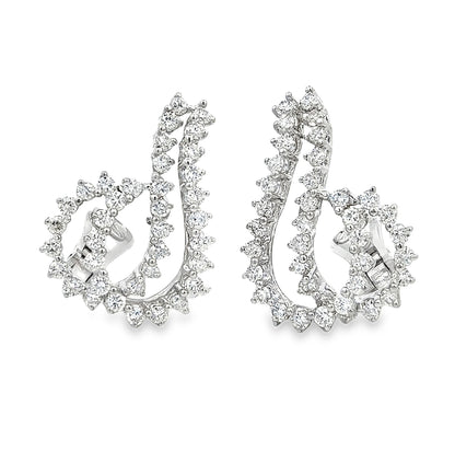 3.75ctw round brilliant diamond twist wing ear climber earrings in 18k white gold by Kantor Gems