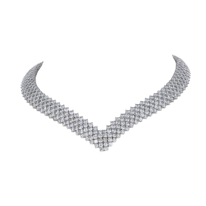 55.00ctw round brilliant diamond chevron collar necklace with 472 diamonds in 18k white gold by Kantor Gems