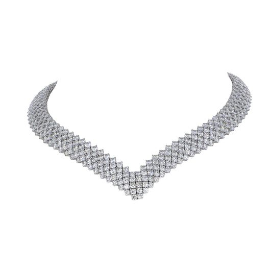 55.00ctw round brilliant diamond chevron collar necklace with 472 diamonds in 18k white gold by Kantor Gems