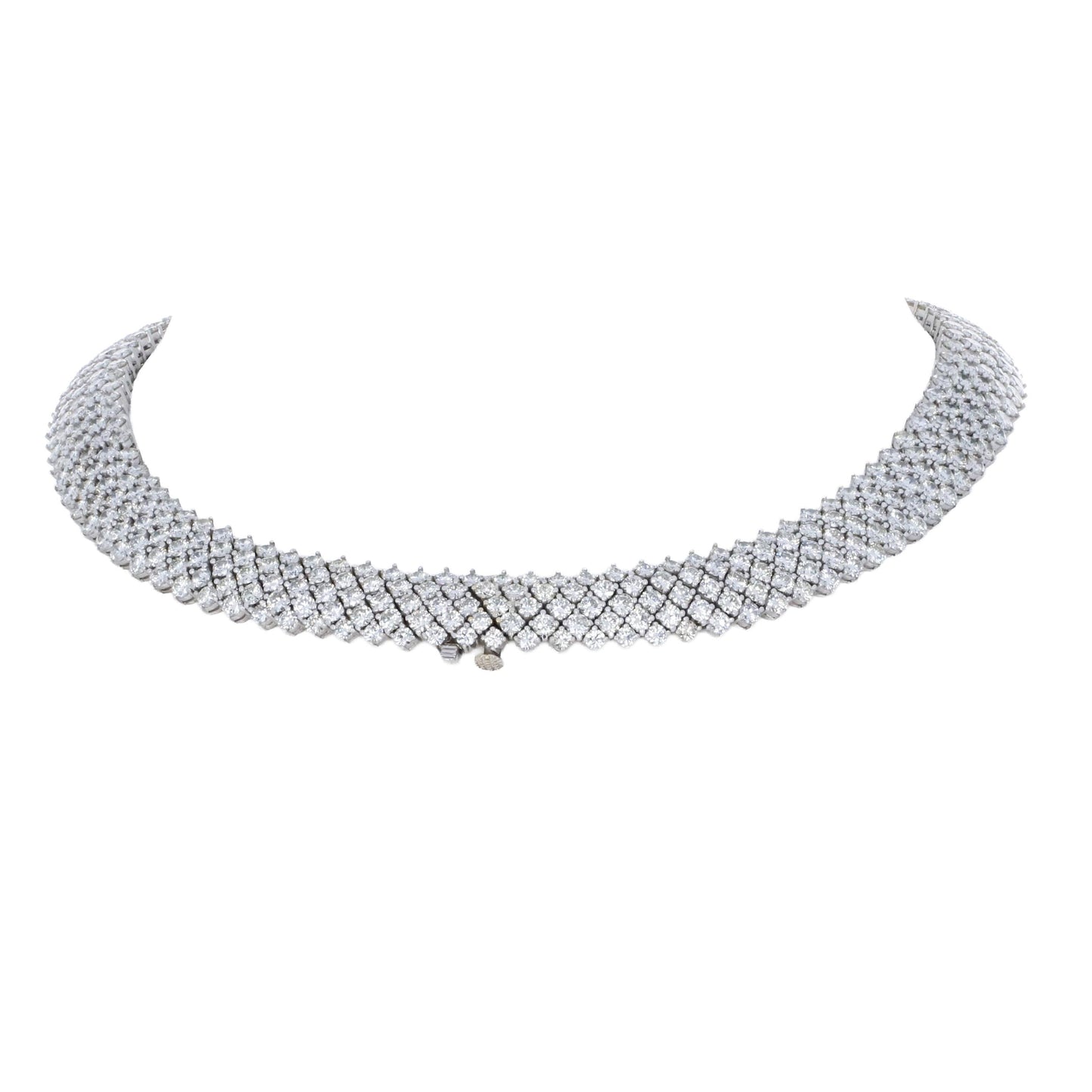 55.00ctw round brilliant diamond chevron collar necklace with 472 diamonds in 18k white gold by Kantor Gems