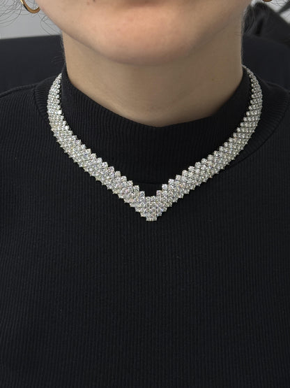 55.00ctw round brilliant diamond chevron collar necklace with 472 diamonds in 18k white gold by Kantor Gems