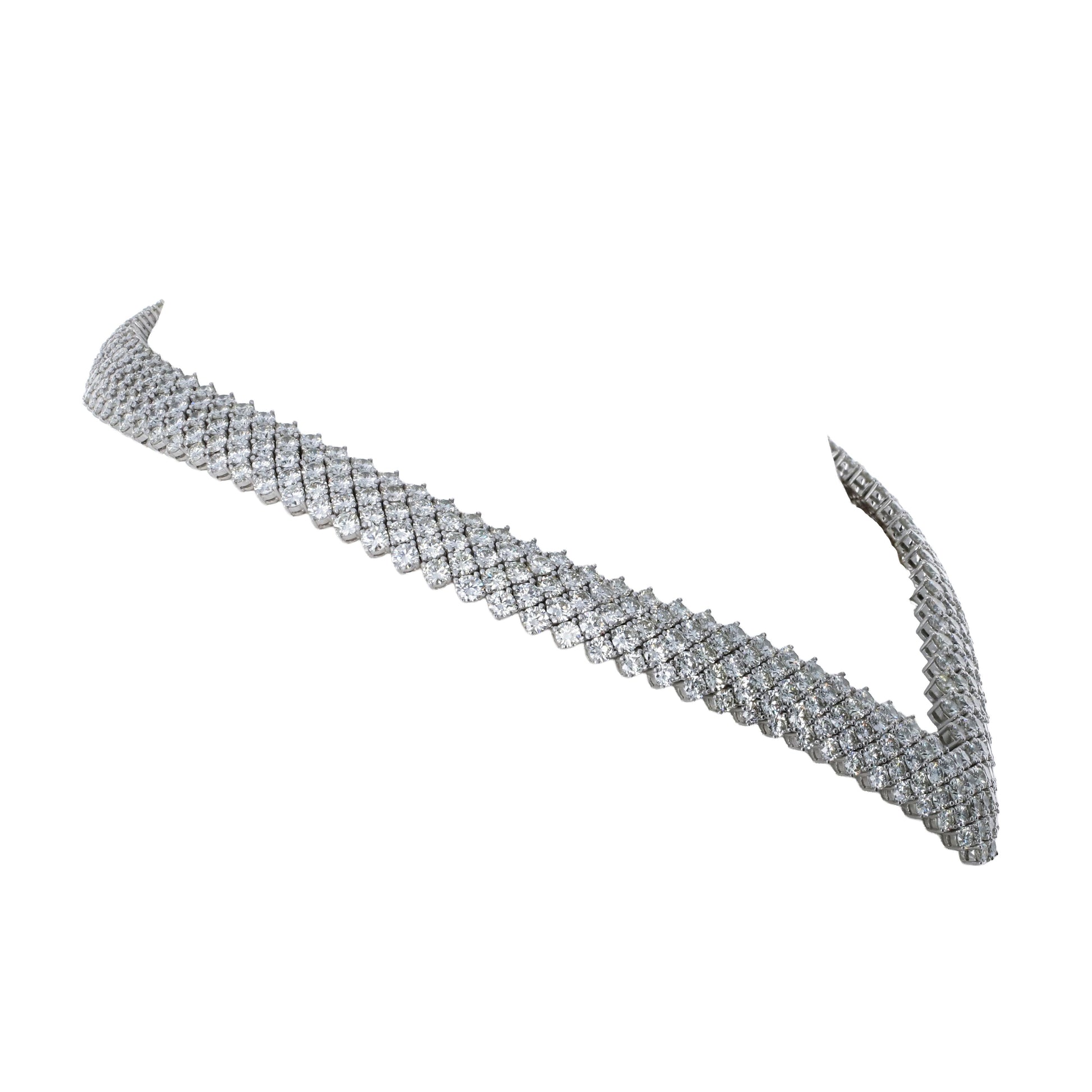 55.00ctw round brilliant diamond chevron collar necklace with 472 diamonds in 18k white gold by Kantor Gems
