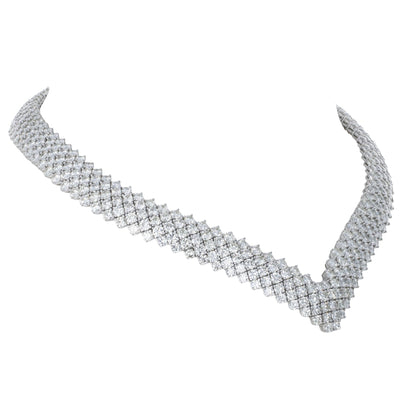55.00ctw round brilliant diamond chevron collar necklace with 472 diamonds in 18k white gold by Kantor Gems