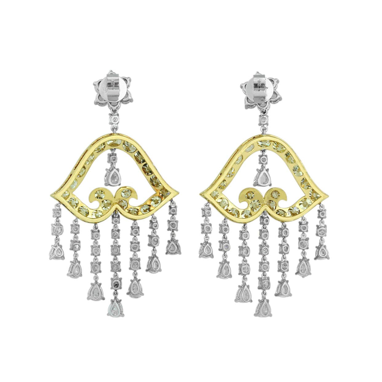 Yellow and White Diamond Chandelier Dangle Earrings