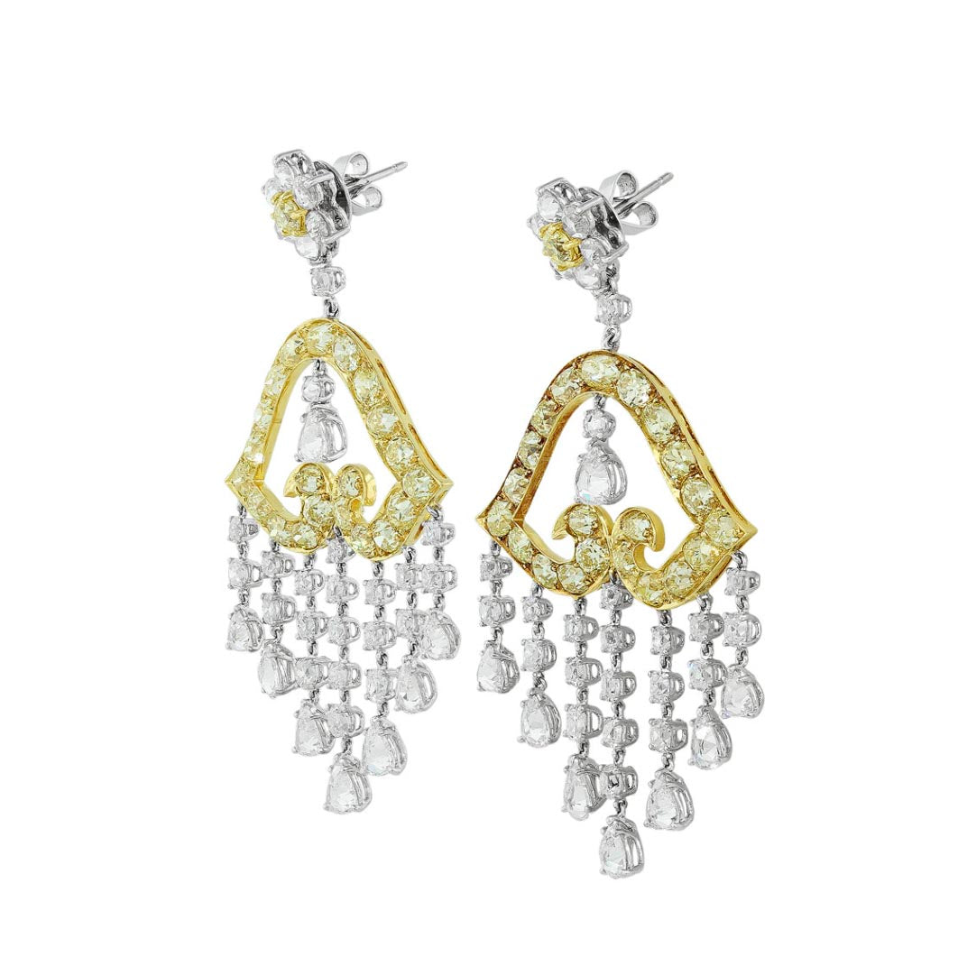 Yellow and White Diamond Chandelier Dangle Earrings