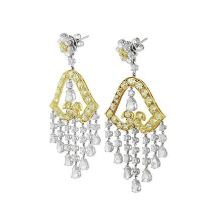 Yellow and White Diamond Chandelier Dangle Earrings