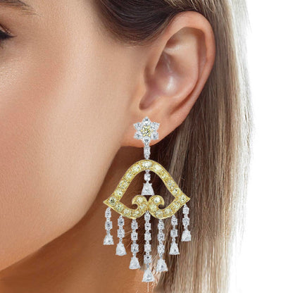 Yellow and White Diamond Chandelier Dangle Earrings