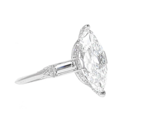 GIA Certified, Art-Deco 4.02 Carat Antique Marquise Diamond Engagement Ring