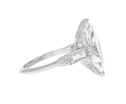 GIA Certified, Art-Deco 4.02 Carat Antique Marquise Diamond Engagement Ring