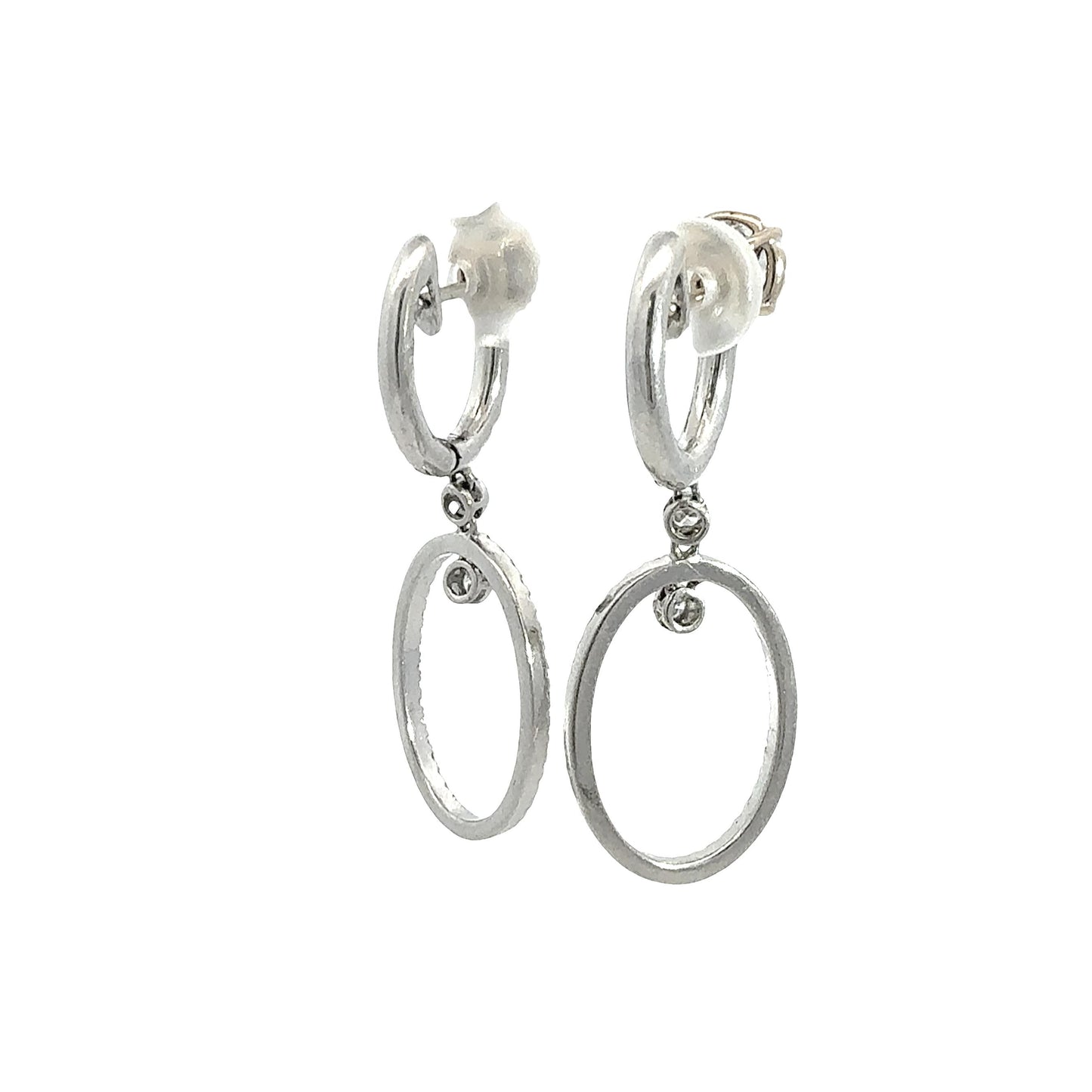 3.45 ctw Diamond Illusion Stud Oval Drop Dangle Earrings in Platinum & 18K