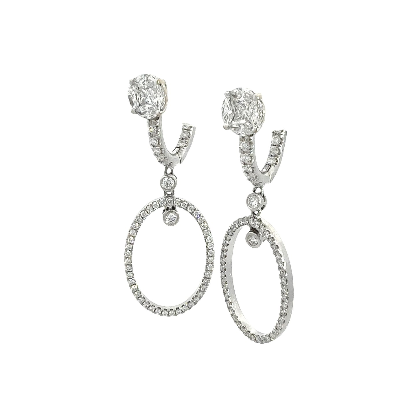 3.45 ctw Diamond Illusion Stud Oval Drop Dangle Earrings in Platinum & 18K
