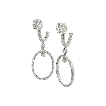 3.45 ctw Diamond Illusion Stud Oval Drop Dangle Earrings in Platinum & 18K