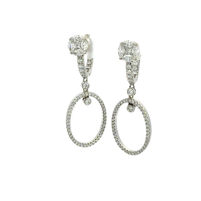 3.45 ctw Diamond Illusion Stud Oval Drop Dangle Earrings in Platinum & 18K
