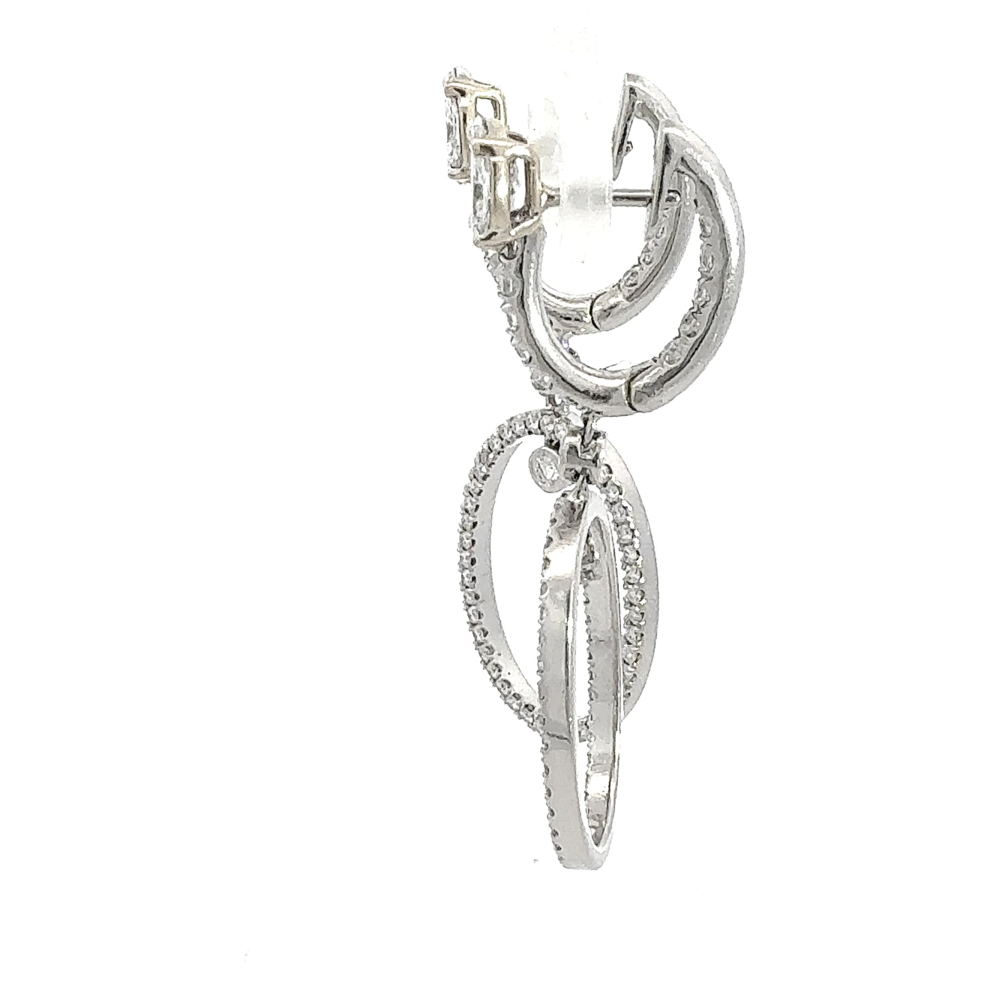 3.45 ctw Diamond Illusion Stud Oval Drop Dangle Earrings in Platinum & 18K