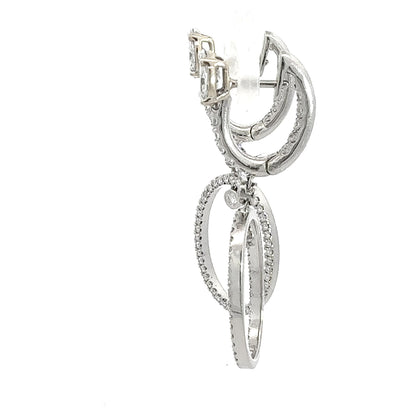 3.45 ctw Diamond Illusion Stud Oval Drop Dangle Earrings in Platinum & 18K