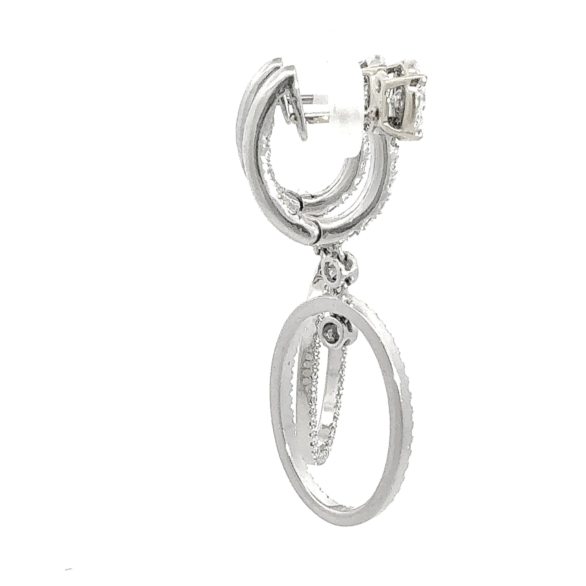 3.45 ctw Diamond Illusion Stud Oval Drop Dangle Earrings in Platinum & 18K