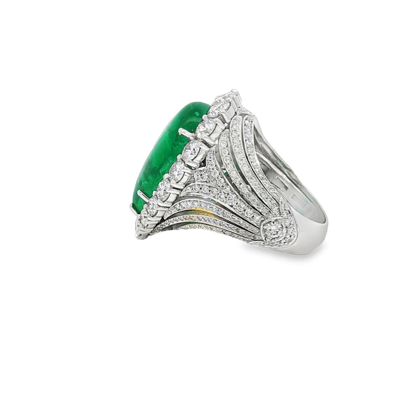 GIA 10.30 Carat Pear Cabochon Emerald 18 Karat White Gold Cocktail Ring