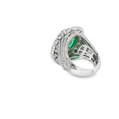 GIA 10.30 Carat Pear Cabochon Emerald 18 Karat White Gold Cocktail Ring