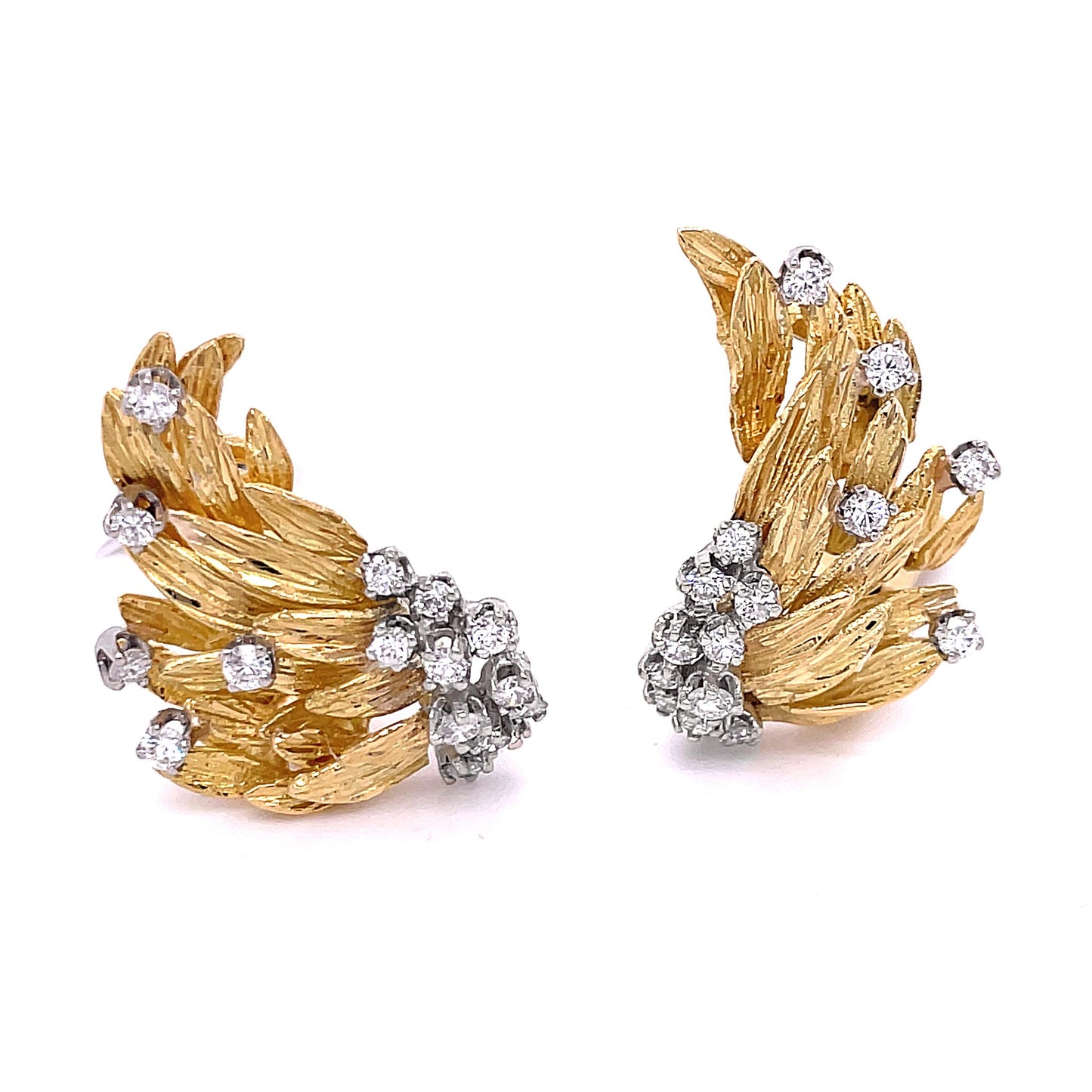 Diamond and Yellow Gold Lever-Back Earrings, French