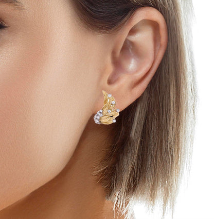 Diamond and Yellow Gold Lever-Back Earrings, French