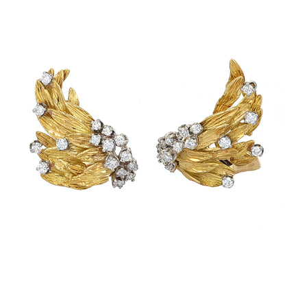 Diamond and Yellow Gold Lever-Back Earrings, French