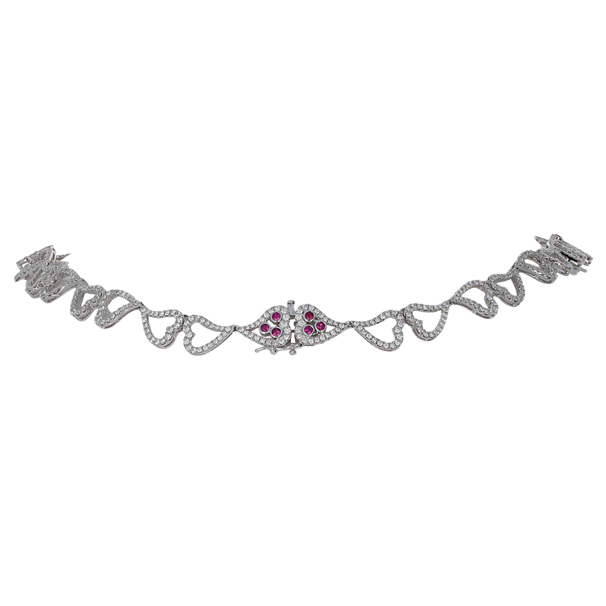 14K white gold heart necklace featuring 14.45 carats of amethysts and 9.00 carats of diamonds in an intricate openwork design.