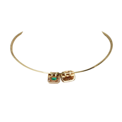 GIA Emerald Ruby Diamond Removable Slide 16" Omega Necklace in 14k Gold, Retro