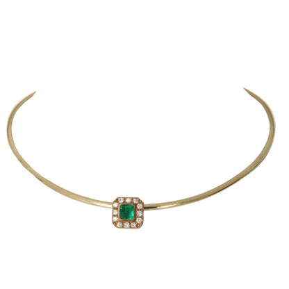 GIA Emerald Ruby Diamond Removable Slide 16" Omega Necklace in 14k Gold, Retro