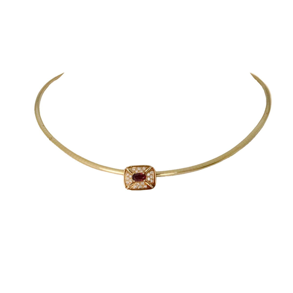 GIA Emerald Ruby Diamond Removable Slide 16" Omega Necklace in 14k Gold, Retro