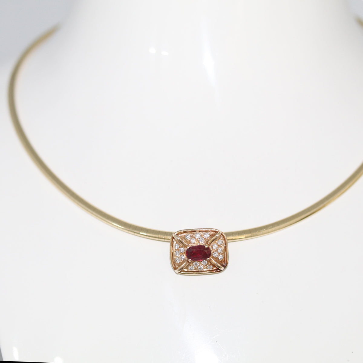 GIA Emerald Ruby Diamond Removable Slide 16" Omega Necklace in 14k Gold, Retro
