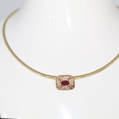 GIA Emerald Ruby Diamond Removable Slide 16" Omega Necklace in 14k Gold, Retro