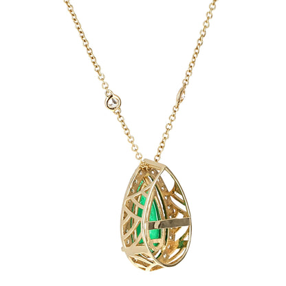 GIA Green Emerald and Diamond Yellow Gold Pendant