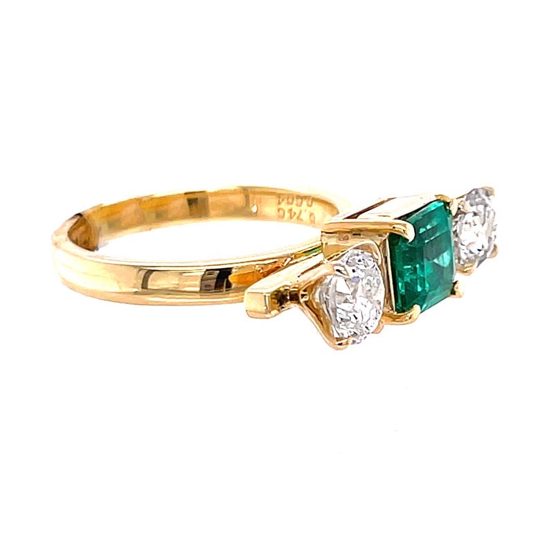 1.51 Carat Emerald and Diamond Three-Stone Ring