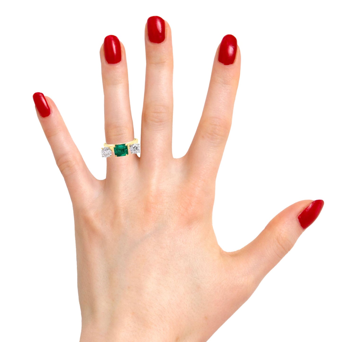 1.51 Carat Emerald and Diamond Three-Stone Ring