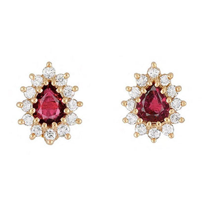 GIA Certified No Heat Red Ruby and Diamond Stud Earrings